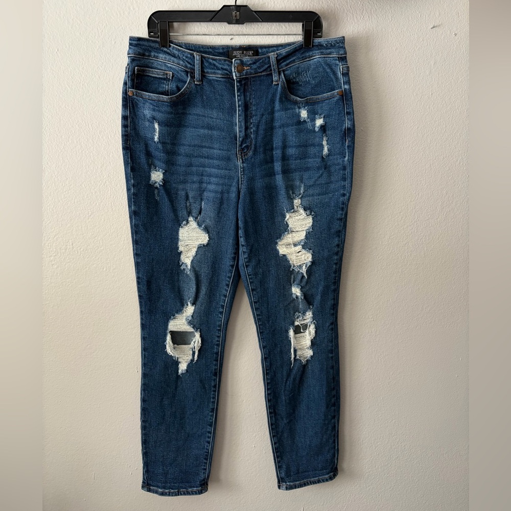 Judy Blue High Rise Boyfriend Jeans Ripped Distressed Dark Wash Women’s 15 / 32